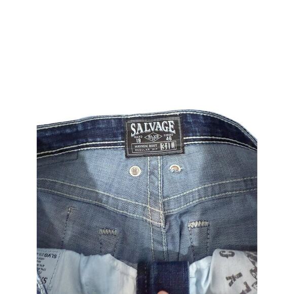 Salvage Mayhem Bootcut Dark Wash Thick Stitch Stretch Denim Jeans Men’s 31 Long - Picture 9 of 13